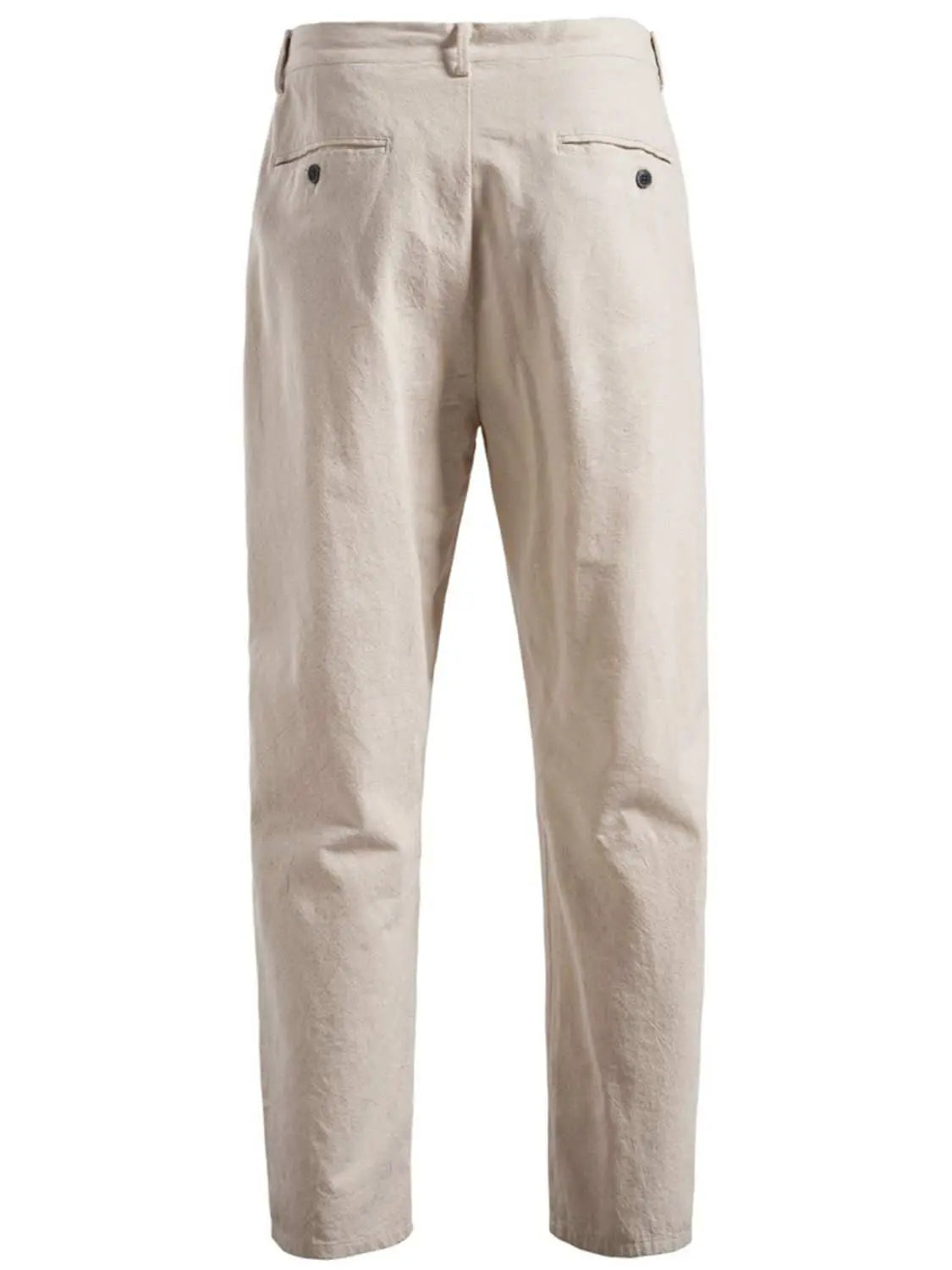Men's drawstring pants with pockets, basic style in cotton-linen blend.