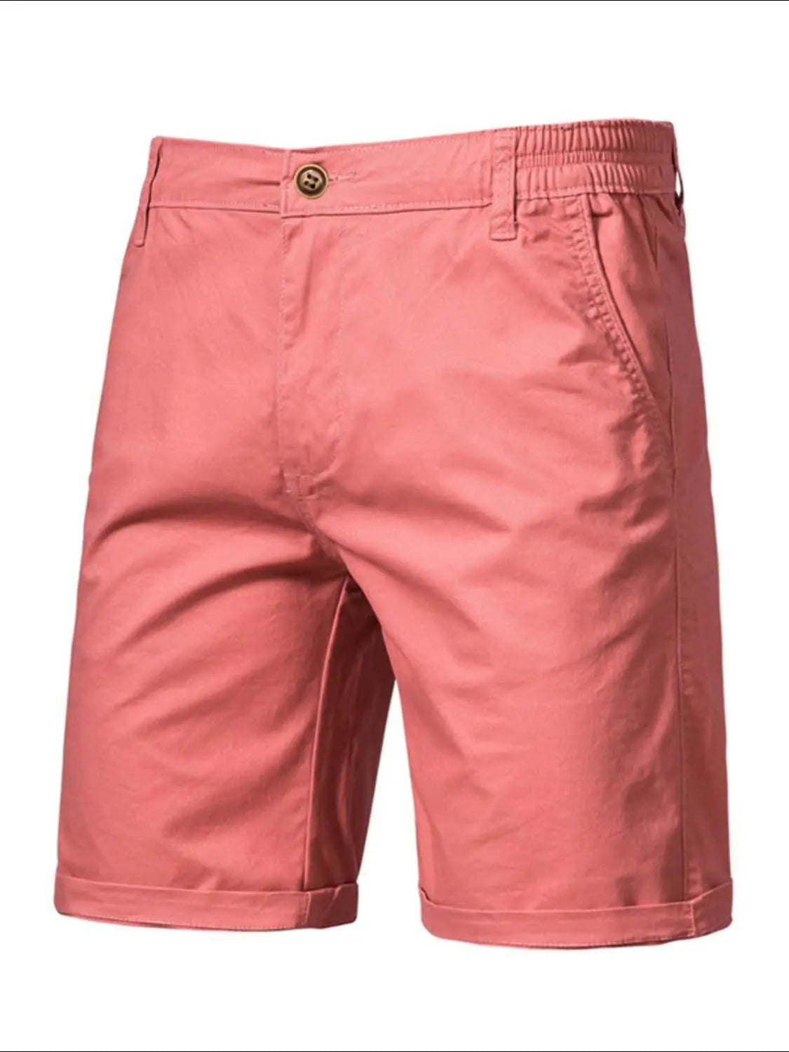 Men's elastic waist shorts with pockets in pink, 100% cotton.