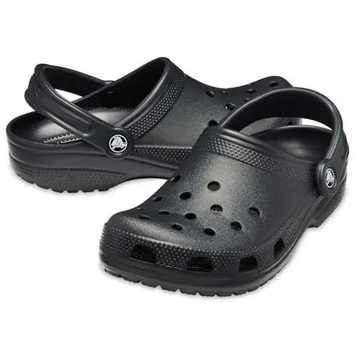 Crocs Unisex-Adult Classic Clogs in black, lightweight and comfortable footwear for men and women.
