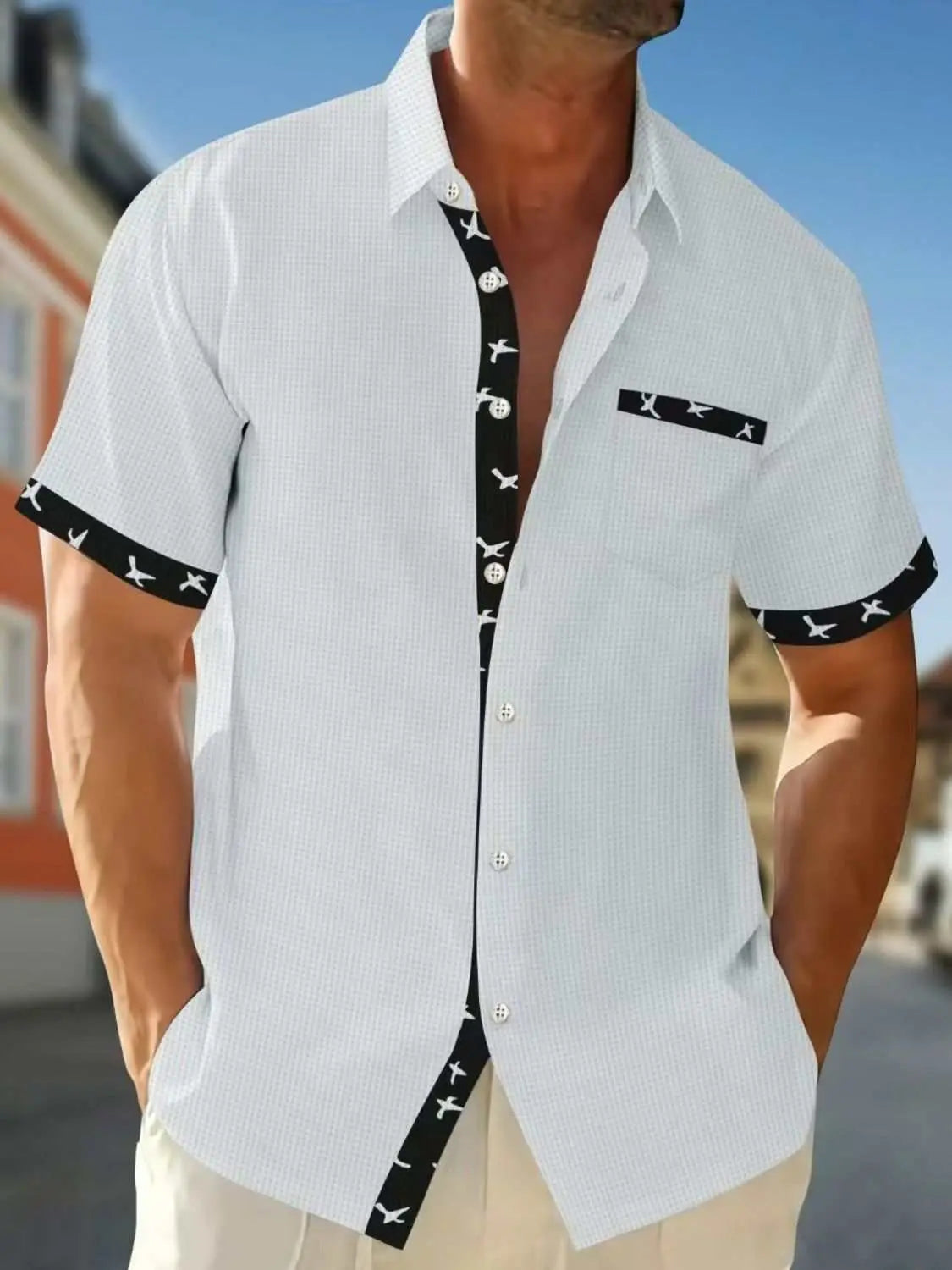 Men's full size contrast trim waffle knit short sleeve shirt, plus size.