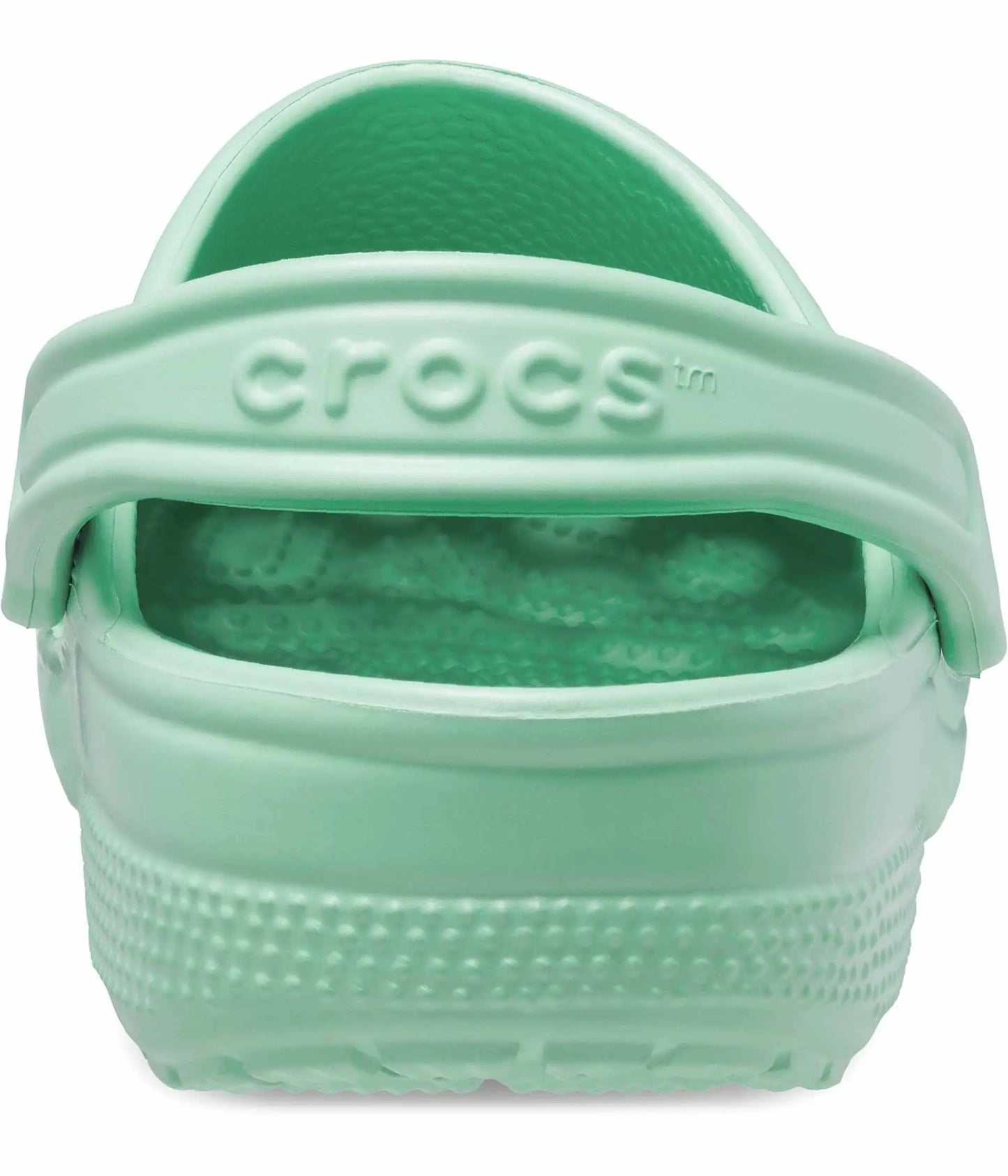 Green Crocs Classic clog with heel strap for secure fit.