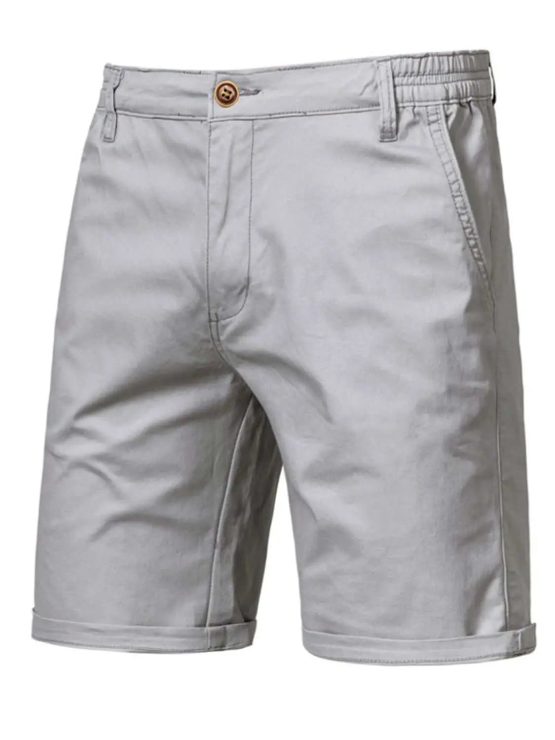Men's elastic waist shorts with pockets, 100% cotton, basic style.