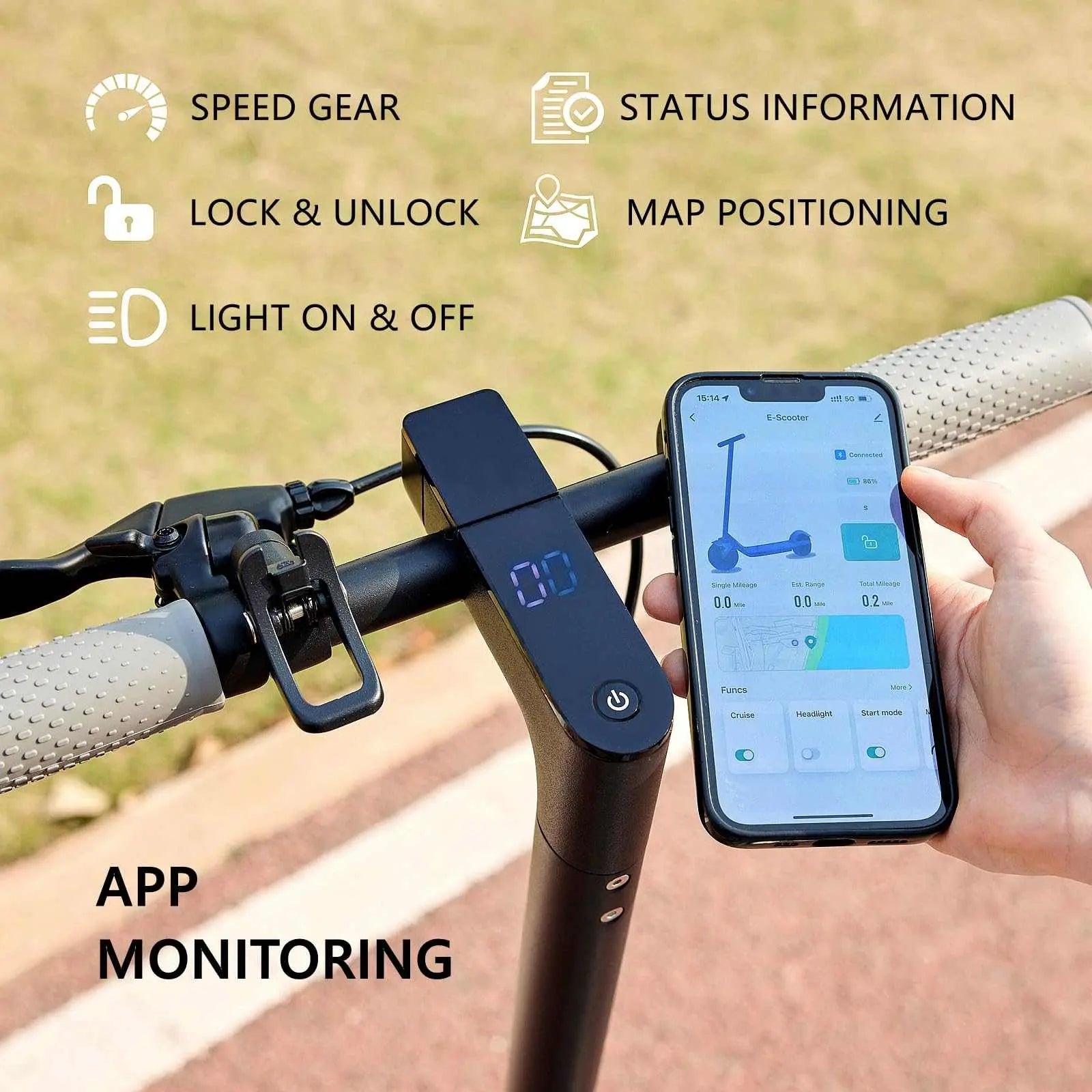 OAEROO G5.0 Electric Scooter with mobile app monitoring and handlebar display.