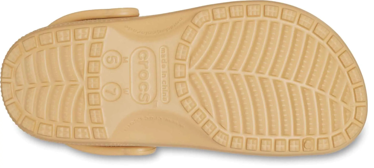 Crocs Unisex-Adult Classic Clogs sole in light beige color showing tread pattern.