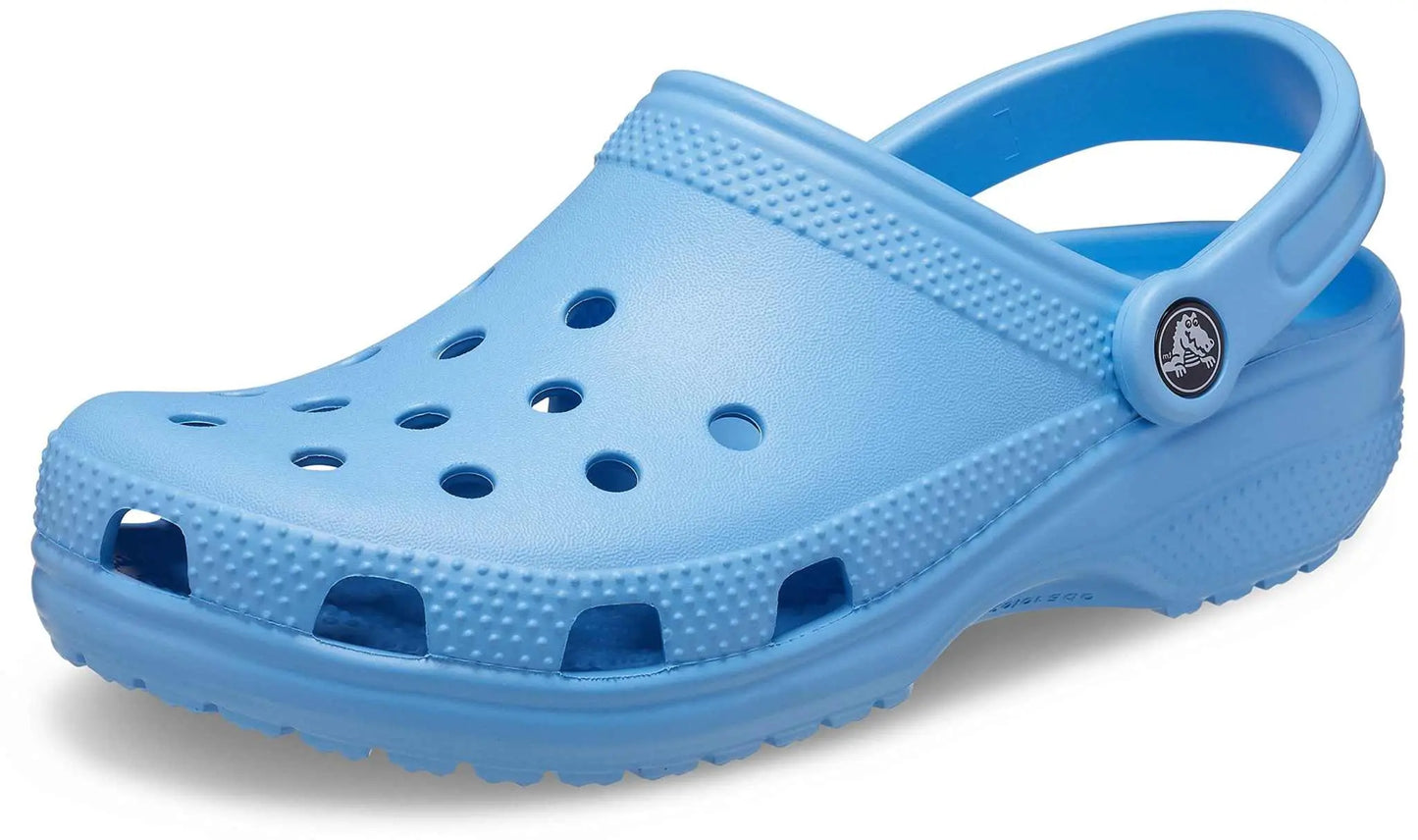Blue Crocs Unisex-Adult Classic Clogs with ventilation ports and ergonomic design.