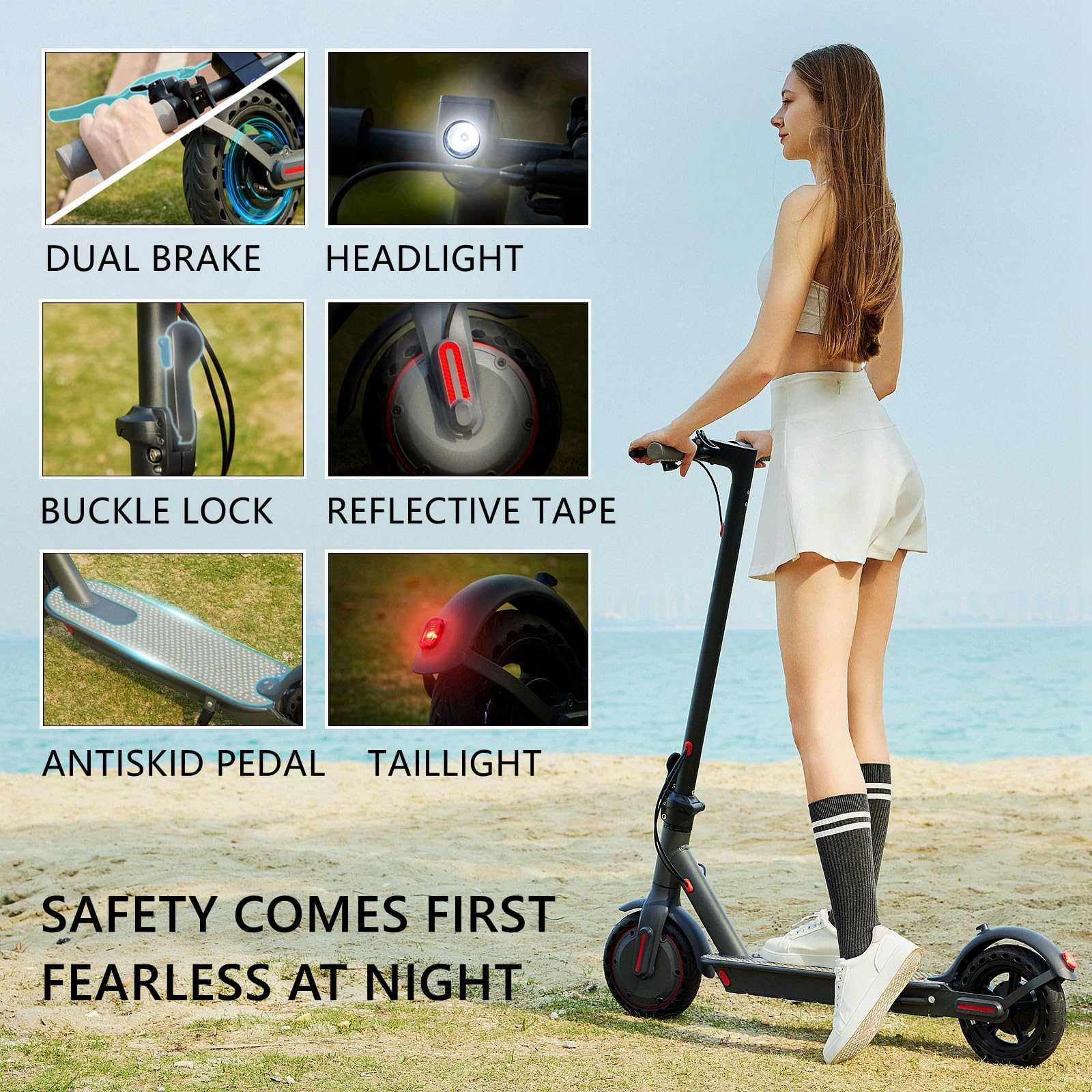 OAKEROO G5.0 Electric Scooter with dual brake and headlight features, shown with a user outdoors.