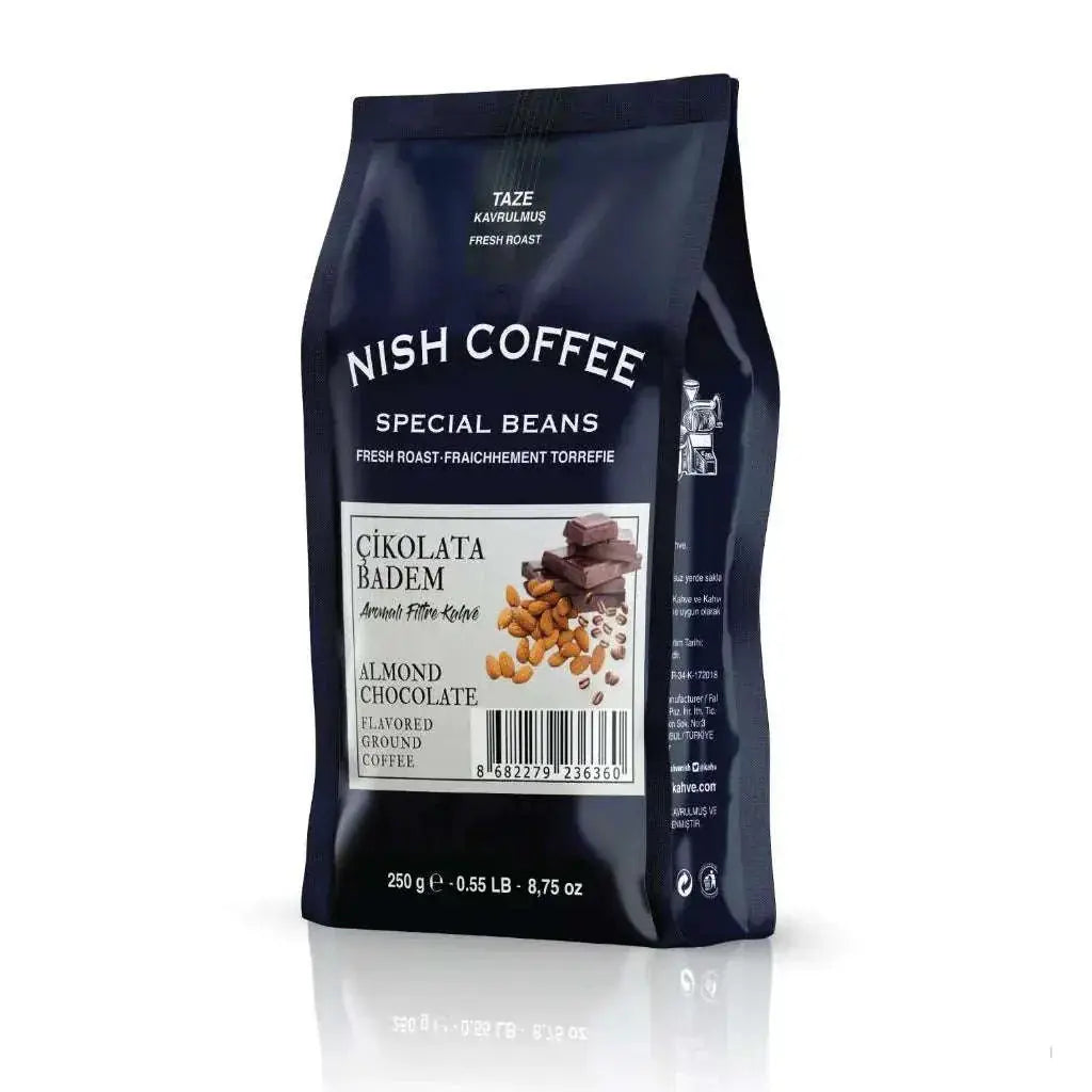 Nish Chocolate Almond Flavored Filter Coffee 250g package with chocolate and almond aroma.