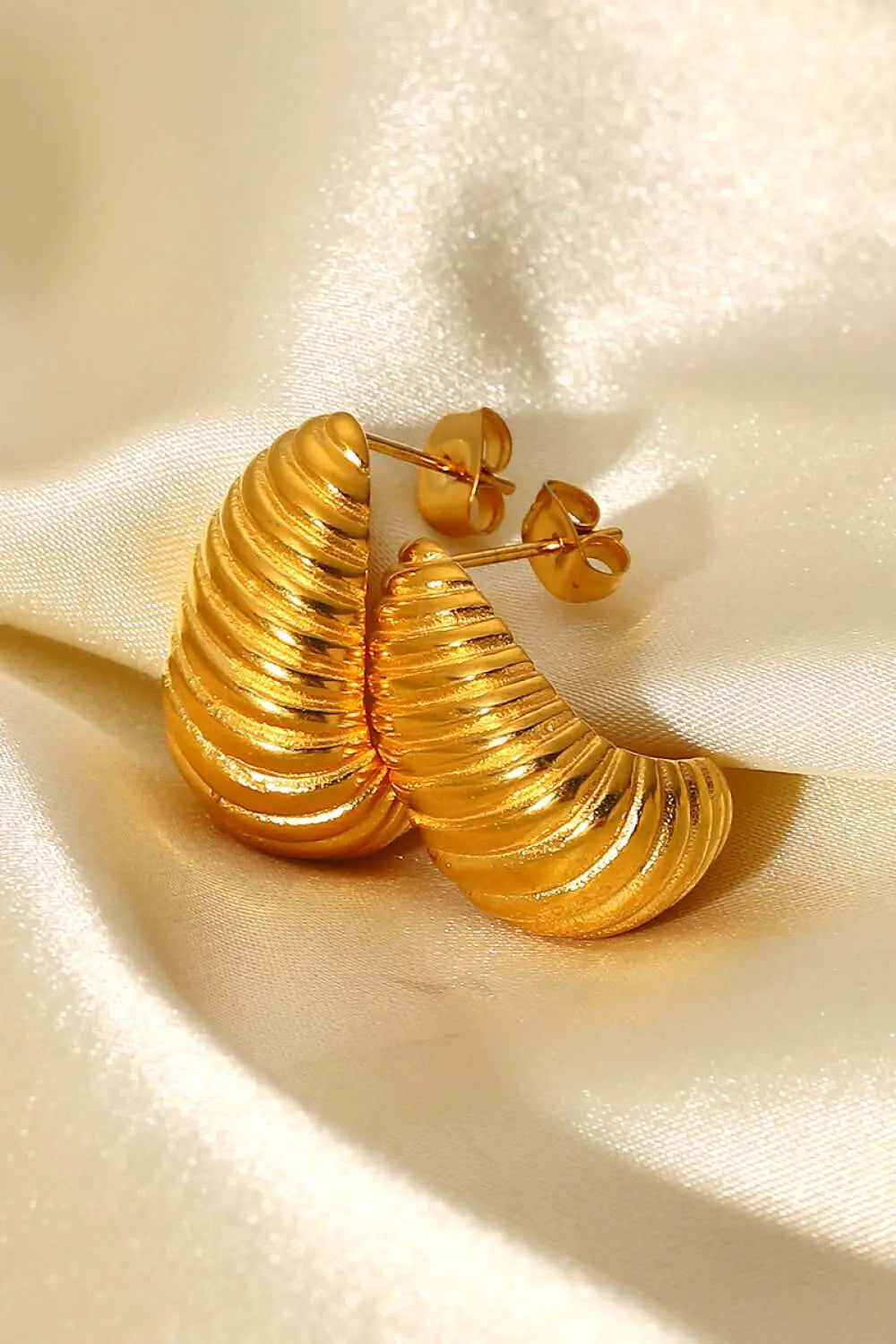Gold Seashell Stud Earrings resembling seashells, Shell Shore design.