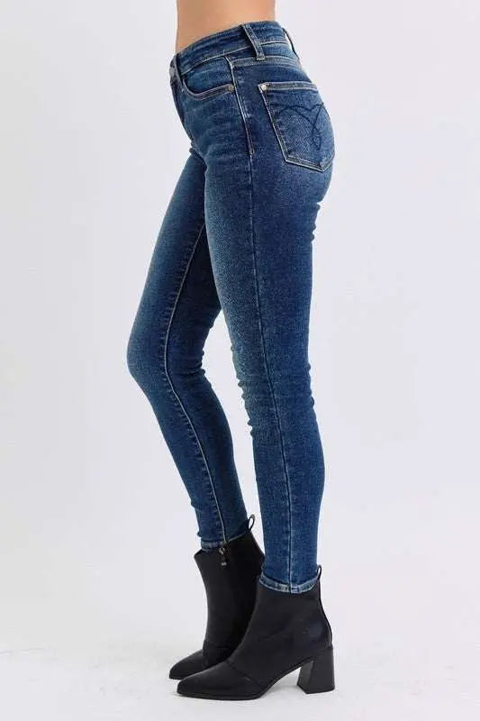 Mid-rise skinny jeans with thermal lining and pockets, Judy Blue Jeans.