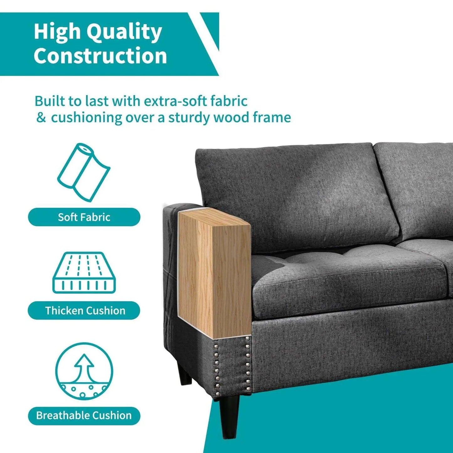 Living Room Furniture Set, L Shaped Sofa