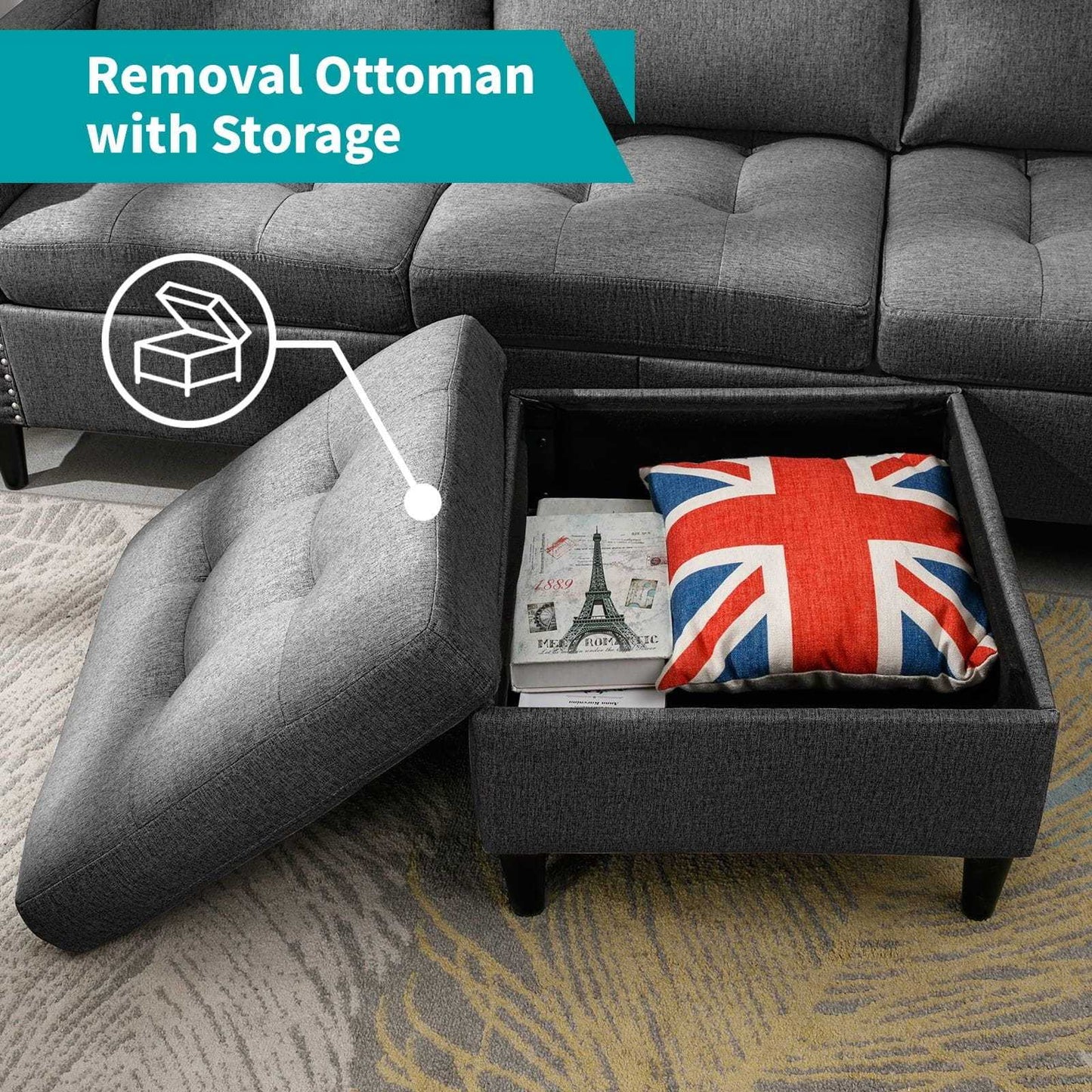 Living Room Furniture Set, L Shaped Sofa