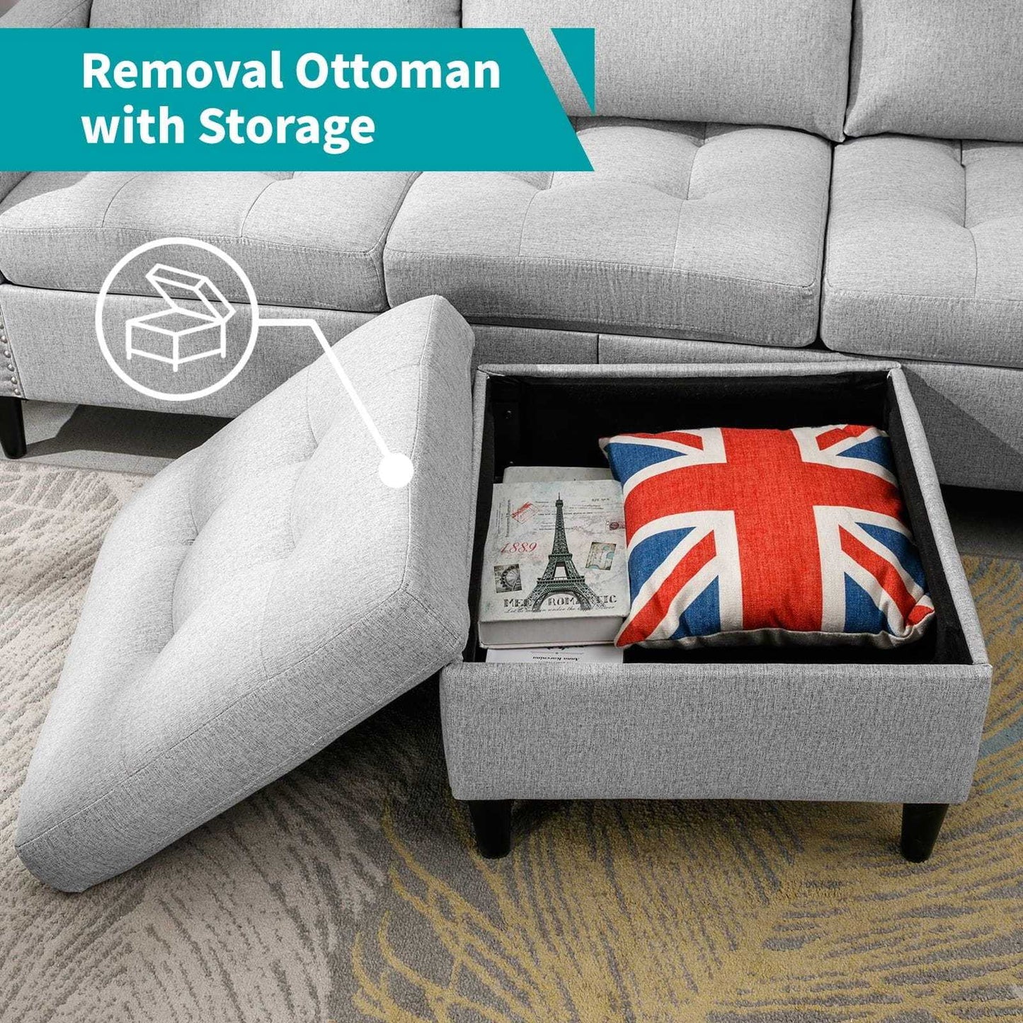 Living Room Furniture Set, L Shaped Sofa