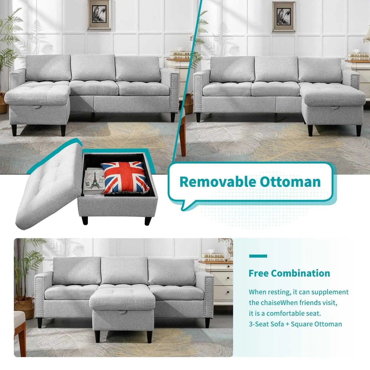 Living Room Furniture Set, L Shaped Sofa