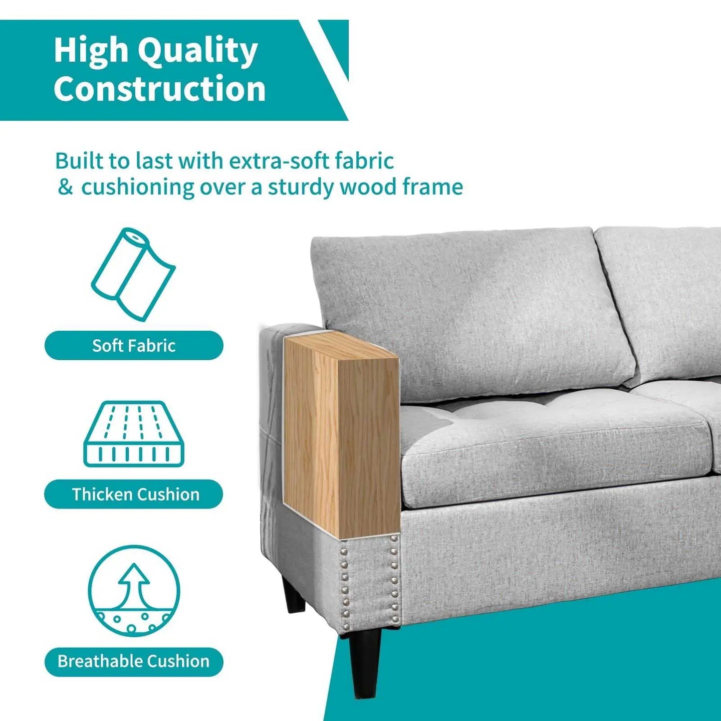 Living Room Furniture Set, L Shaped Sofa