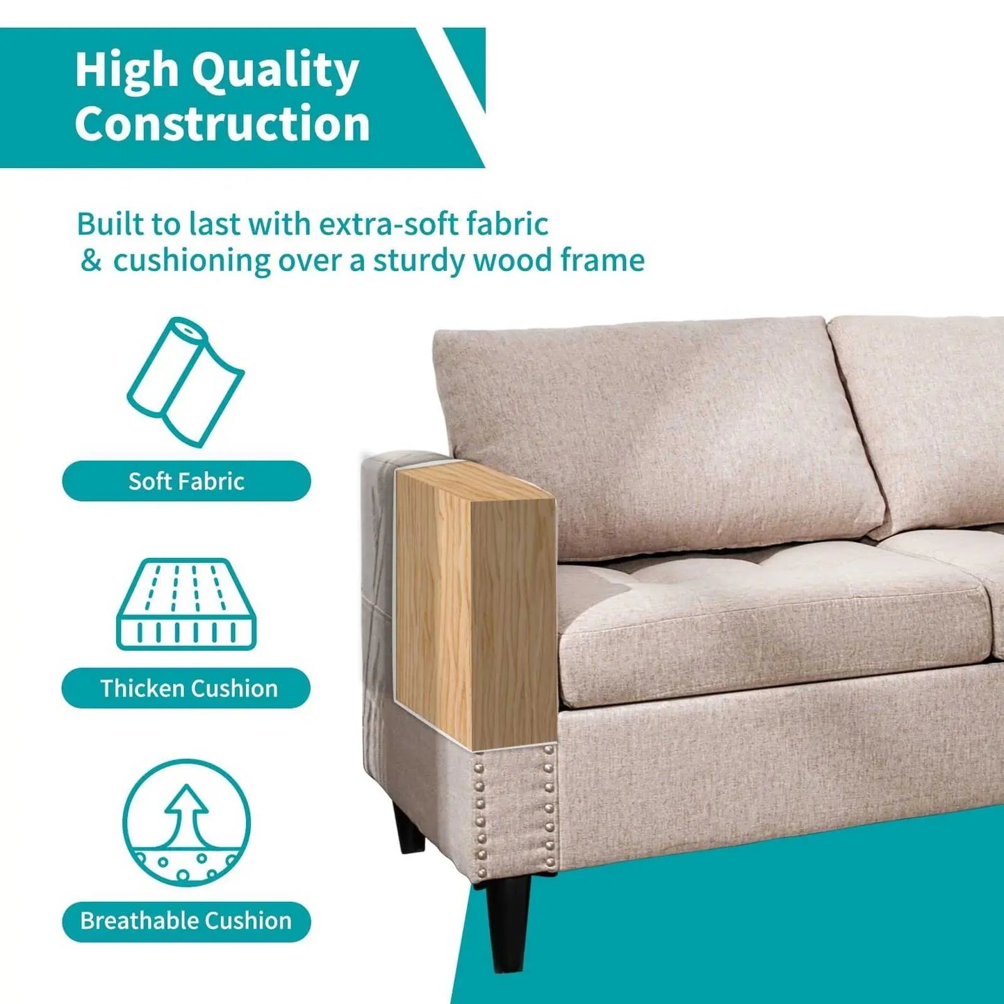 Living Room Furniture Set, L Shaped Sofa