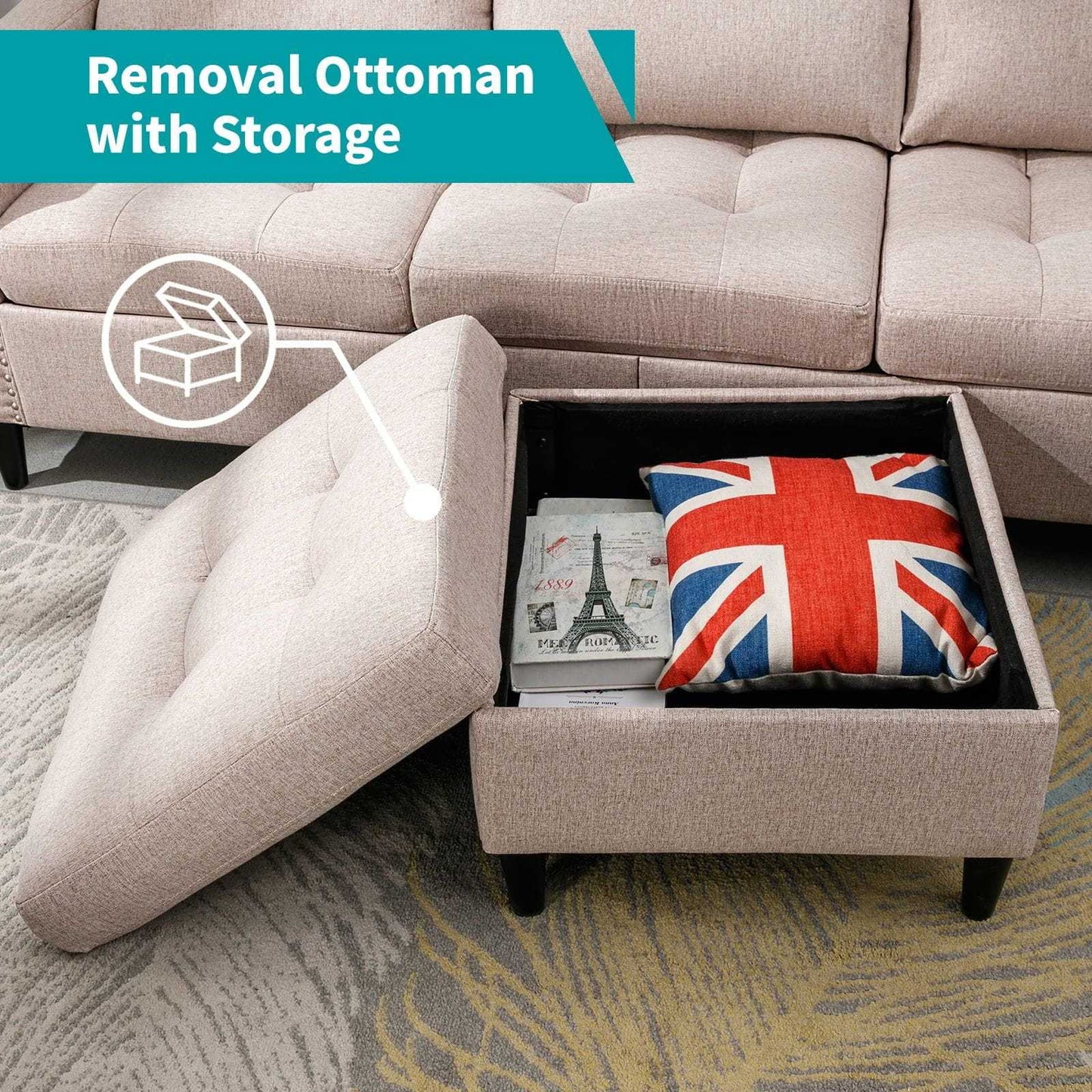 Living Room Furniture Set, L Shaped Sofa
