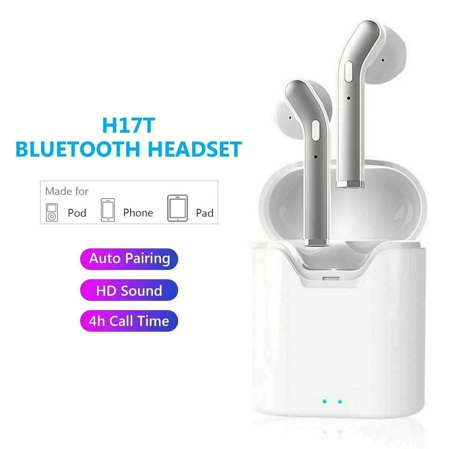 Wireless Bluetooth 5.0 earbuds with charging case, waterproof and noise-cancelling in-ear headphones.
