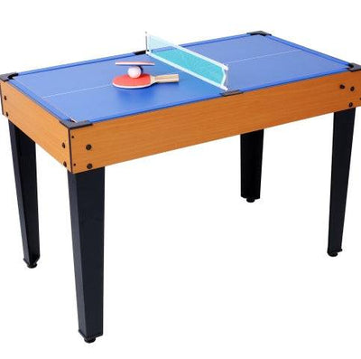 5-in-1 Game Table set up for ping pong with paddles and net.