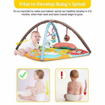 Keeygo Zoo Baby Play Mat for 0-6 Months with Sensory Toys, promoting spinal development.