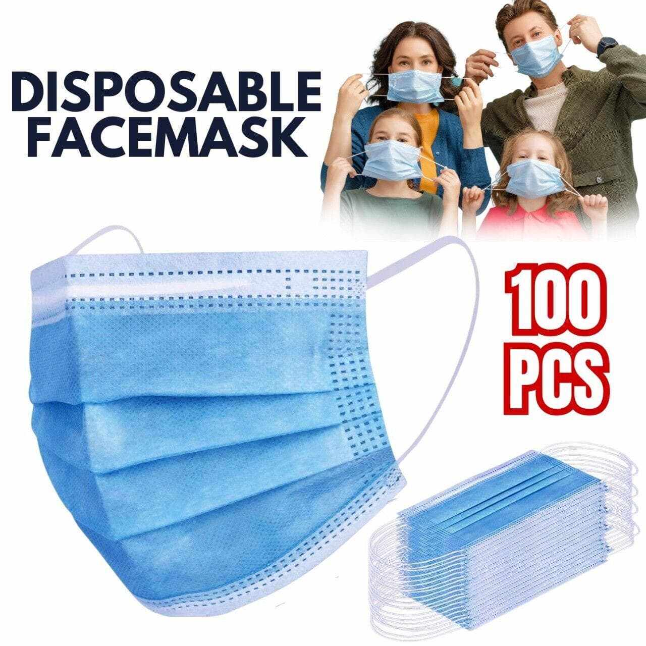 100 Surgical Face Masks Disposable 3Ply ...