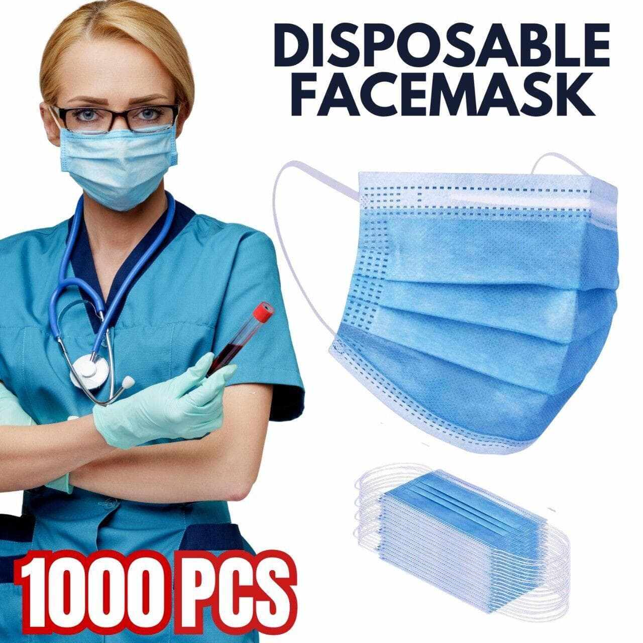 1000 Disposable Surgical Face Masks Disposable 3-ply ...