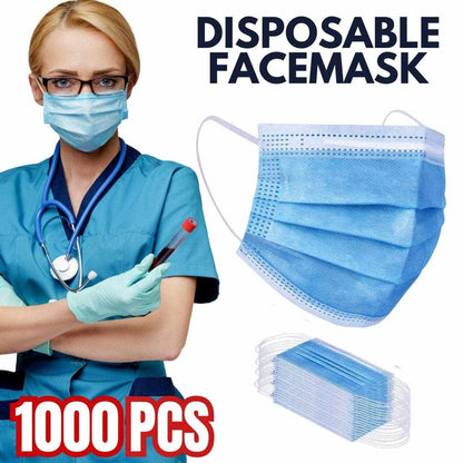 1000 Disposable Surgical Face Masks Disposable 3-ply ...