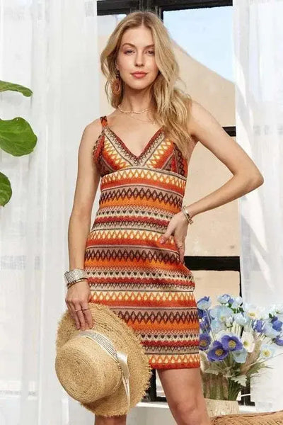 Contrast Striped V-Neck Mini Dress with bold stripes and flattering silhouette, perfect for casual outings and summer parties.