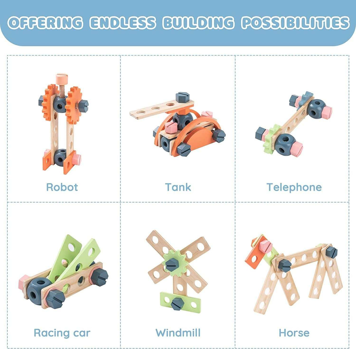 ROBOTIME Workbench Play Set with Endless Building Possibilities for Toddlers and Kids.