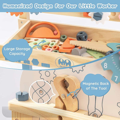 ROBOTIME Workbench Play Set for Kids with Wooden Tools and Storage