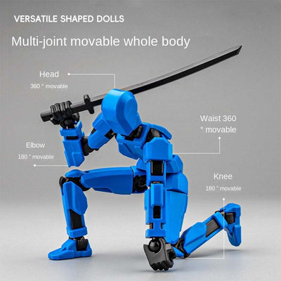 3D Printed Assembled Puppet Toy with movable, flexible joints in a dynamic pose.