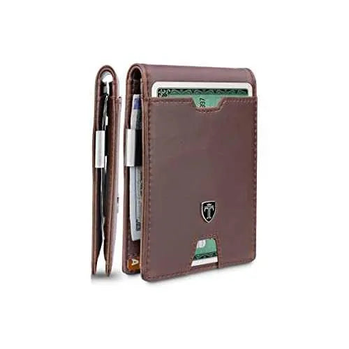 TRAVANDO Mens Slim Wallet with Money Clip, RFID Blocking Bifold Credit Card Holder in Carbon Design.