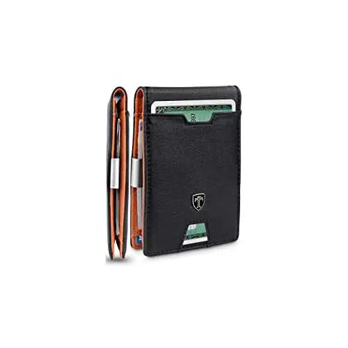 TRAVANDO Men's Slim Wallet with Money Clip, RFID Blocking, Carbon Design, 11 Card Pockets, Gift Box Included.
