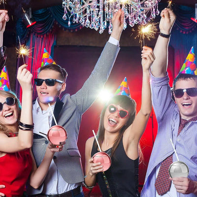 4 Pack 20 Oz Disco Cups With Lid And Straw Disco Ball Cocktail Cup Plastic Disco Party Cups For Party Bar Nightclub, Silver, Rose Gold