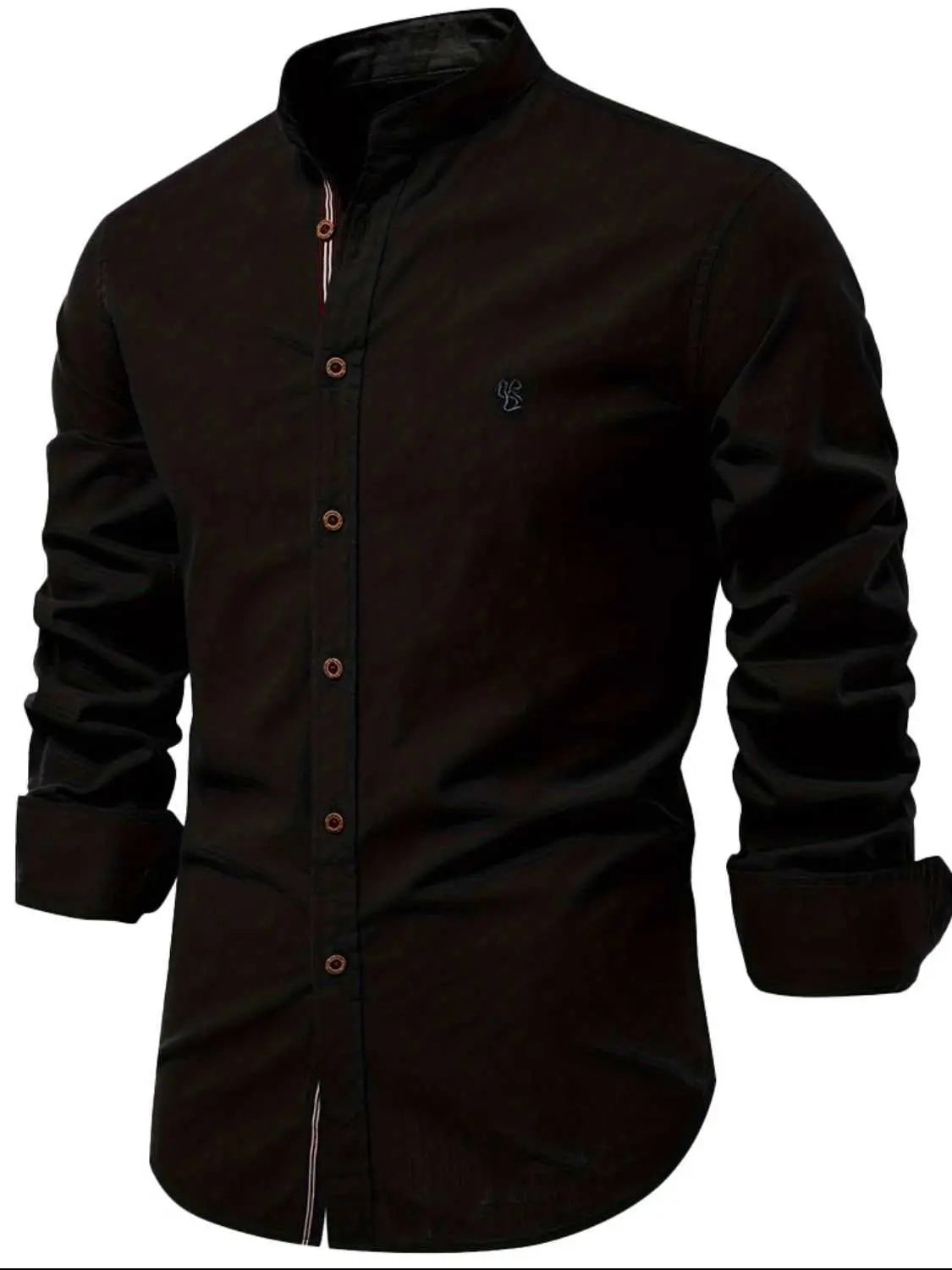 Men's full size black button-down embroidered shirt in slightly stretchy cotton.