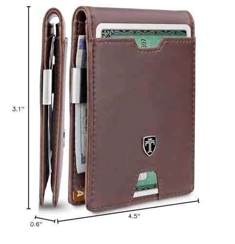TRAVANDO Mens Slim Wallet with Money Clip and RFID Blocking, Carbon Design.