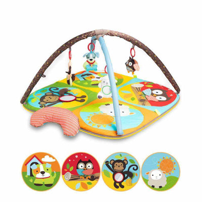 Colorful Keeygo Zoo Baby Play Mat with sensory toys, 0-6 months, thick cushioning, engaging gym design.