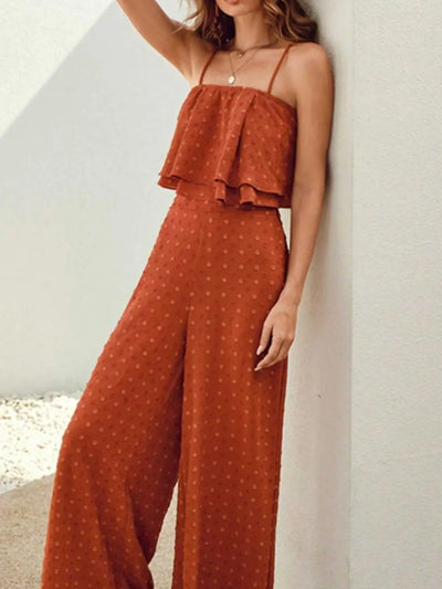 Swiss Dot Layered Cami and Pants Set in rust color