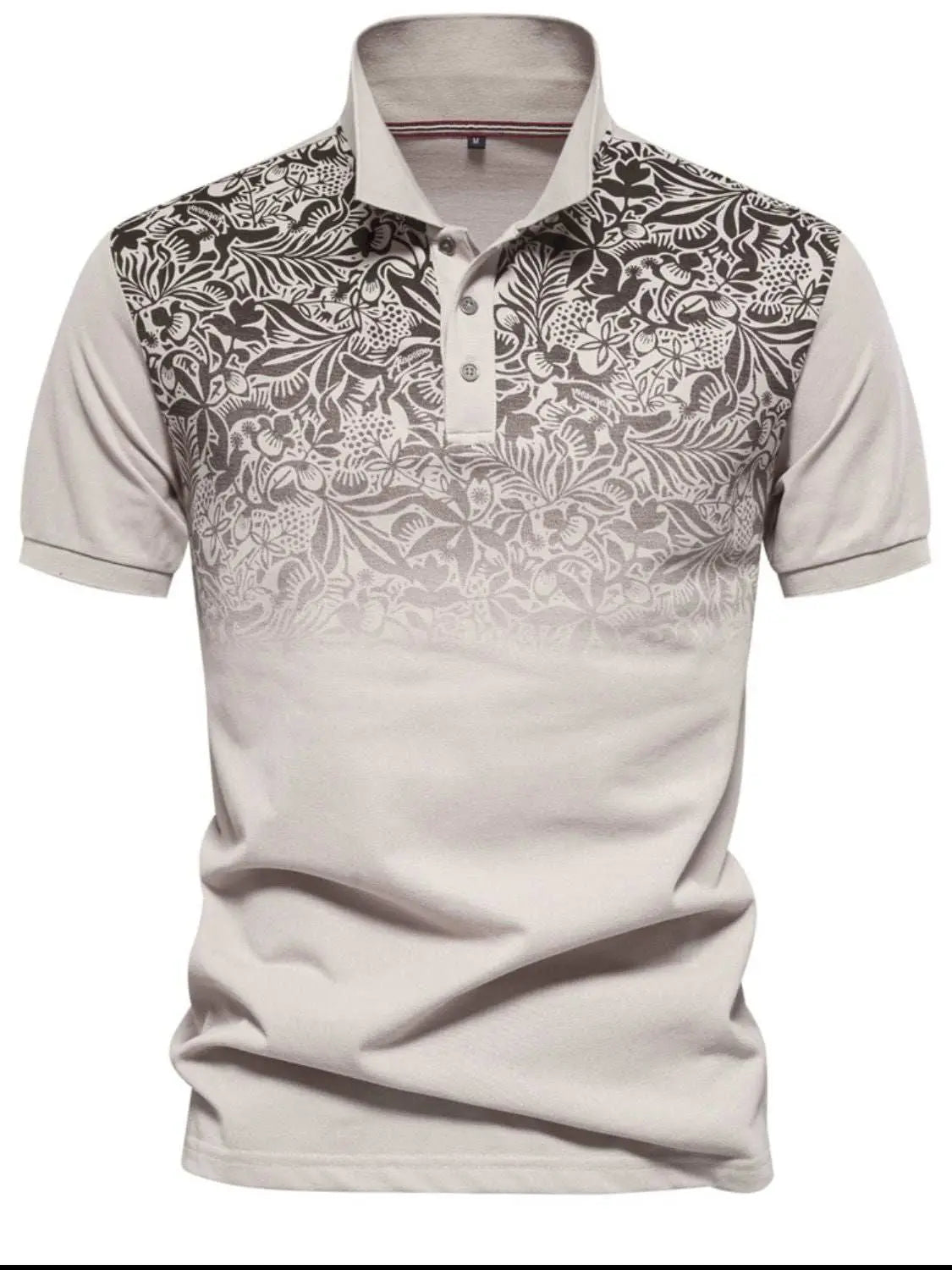 Men's printed collared neck short sleeve polo, basic style, slightly stretchy cotton blend.