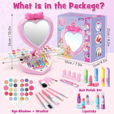 Complete makeup set with LED mirror, eyeshadow, brushes, nail polish, and stylish packaging.