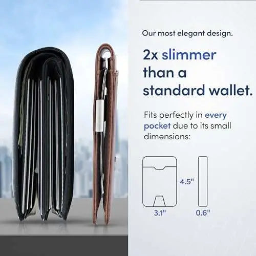 TRAVANDO Mens Slim Wallet with Money Clip in Carbon, RFID blocking, compact design, and gift box included.