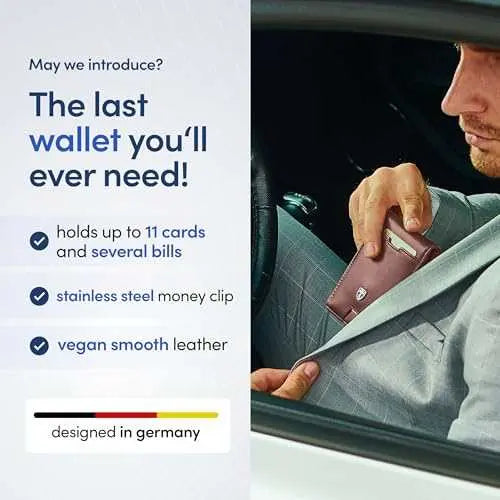 TRAVANDO Mens Slim Wallet with RFID Blocking and Money Clip in use.