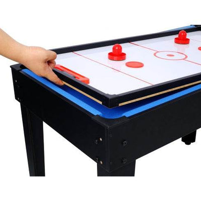 5-in-1 game table with interchangeable push hockey surface, showcasing versatility and compact design.