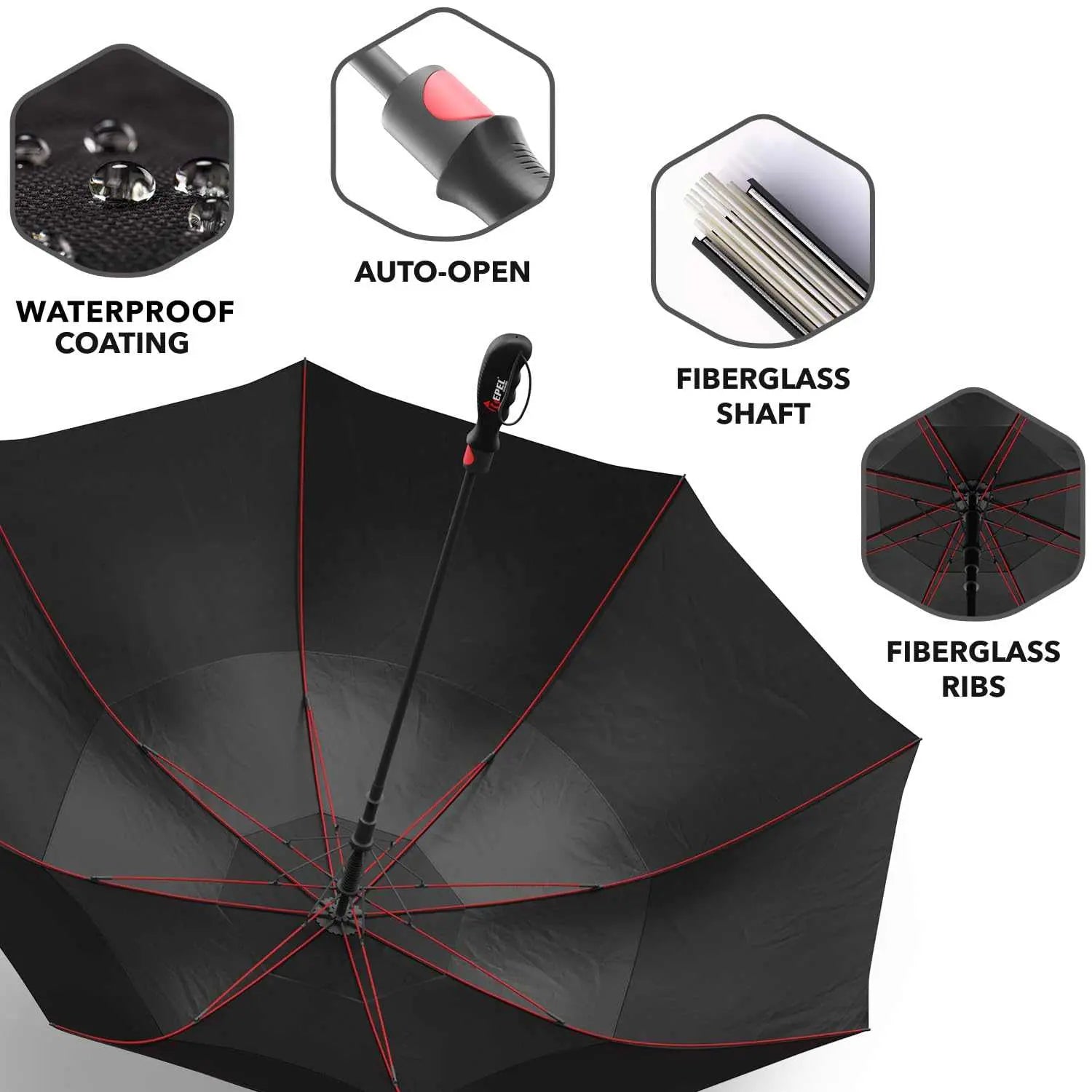 Repel Umbrella Windproof Travel Umbrella with Auto Open Close, Fiberglass Frame, and Waterproof Canopy.