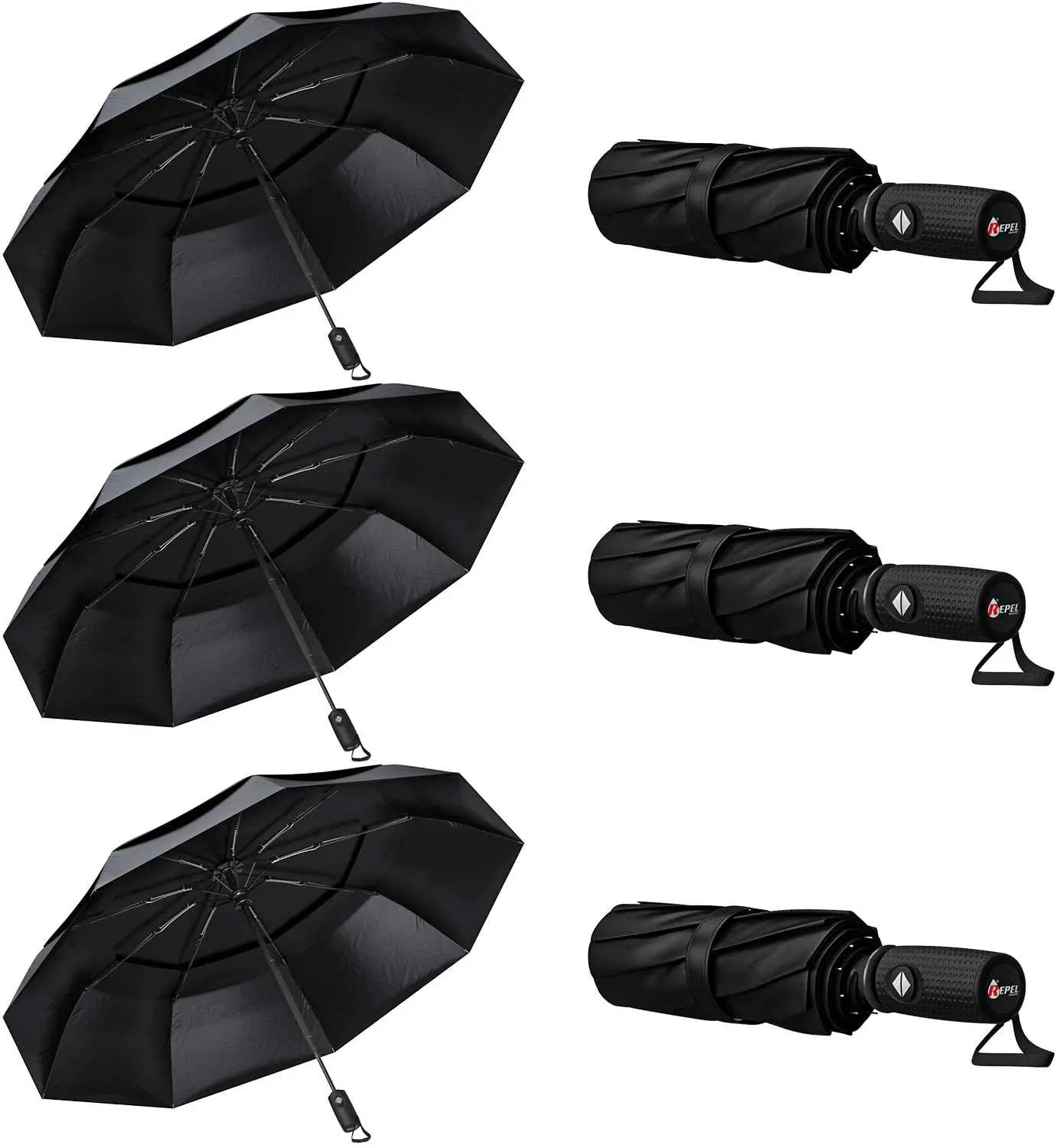 Repel Umbrella Windproof travel umbrella, black, compact and durable with auto open/close feature.