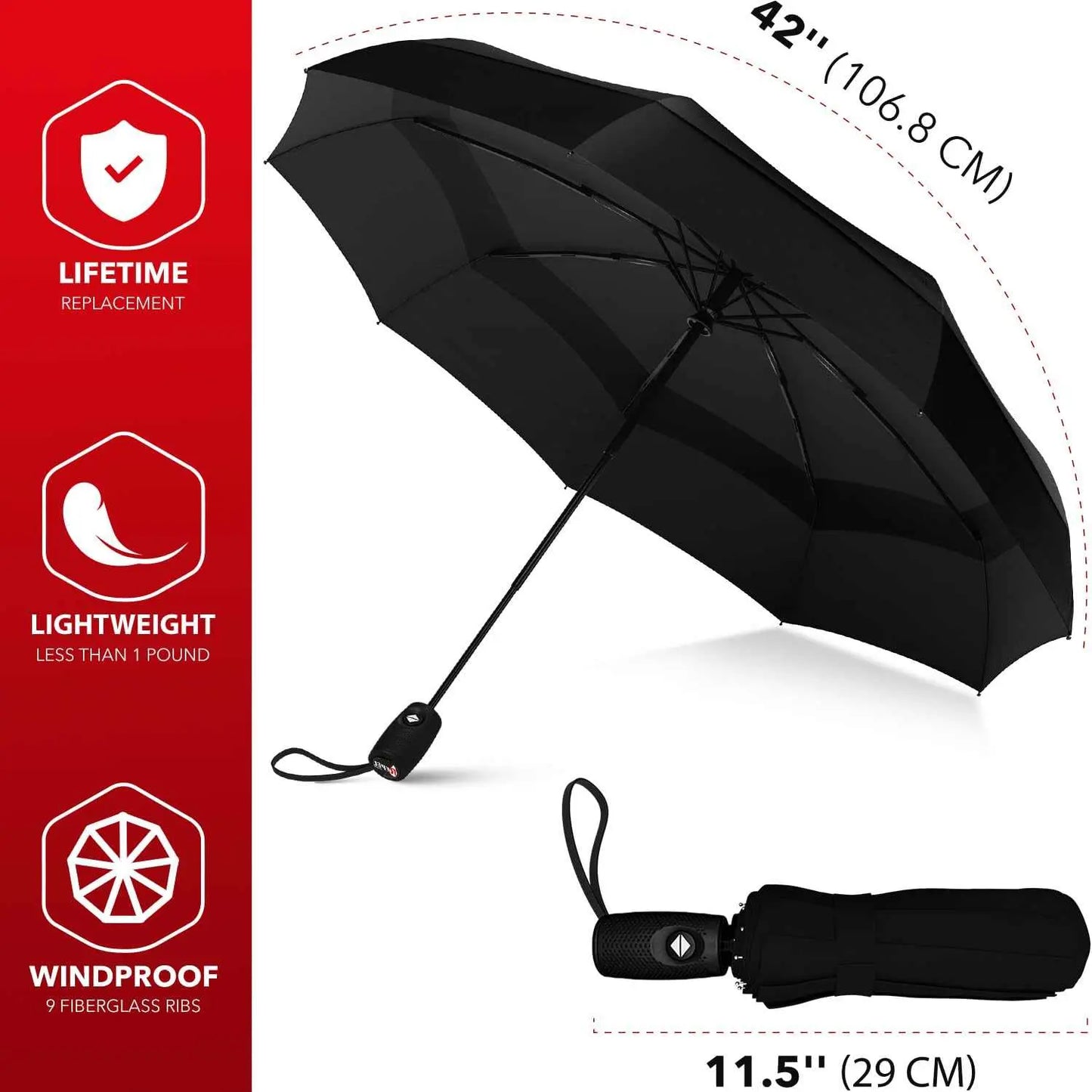 Repel Umbrella Windproof Travel Umbrella with Auto Open Close, Durable Fiberglass Frame, Waterproof Canopy, Compact Design for Travel.