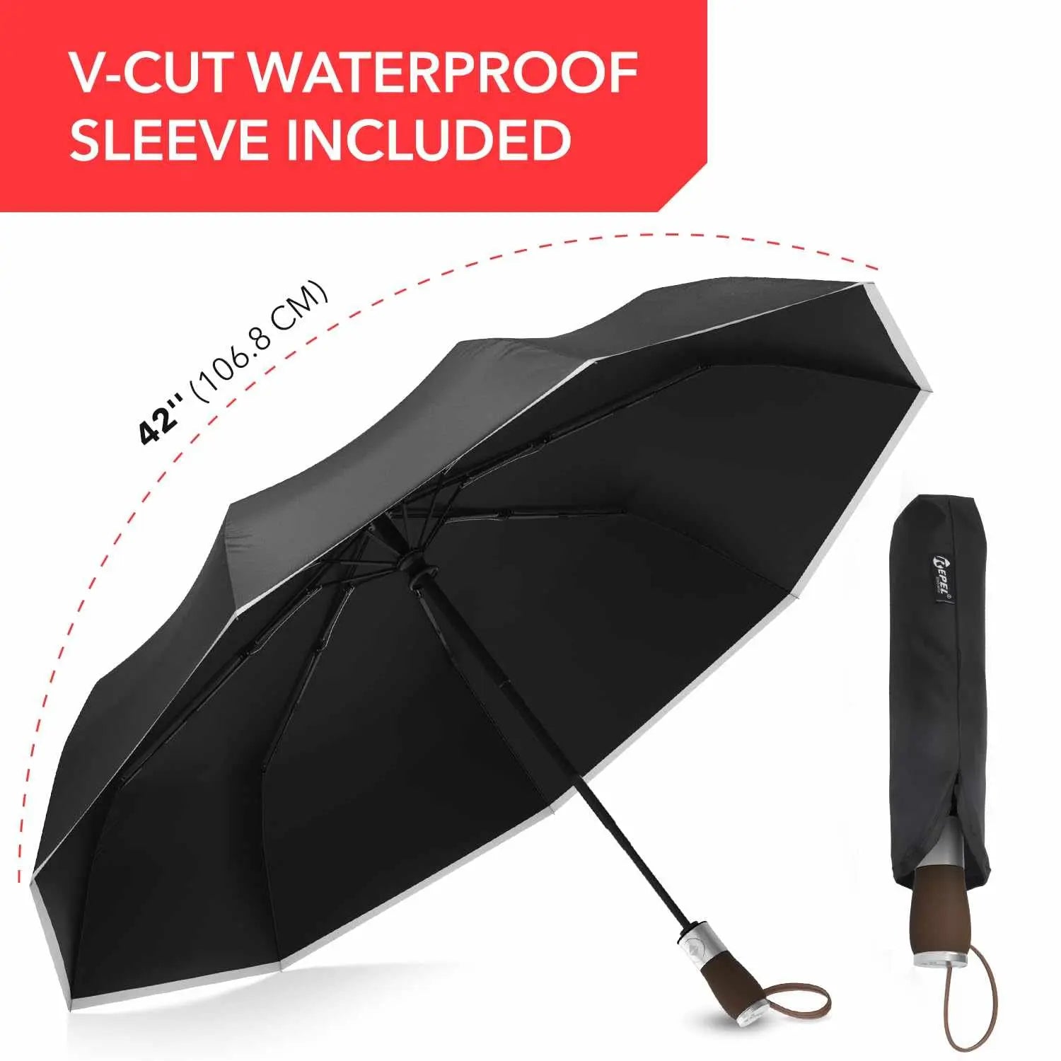 Repel Umbrella Windproof, black travel umbrella with durable fiberglass frame and waterproof canopy, includes auto open/close feature, compact for easy travel.