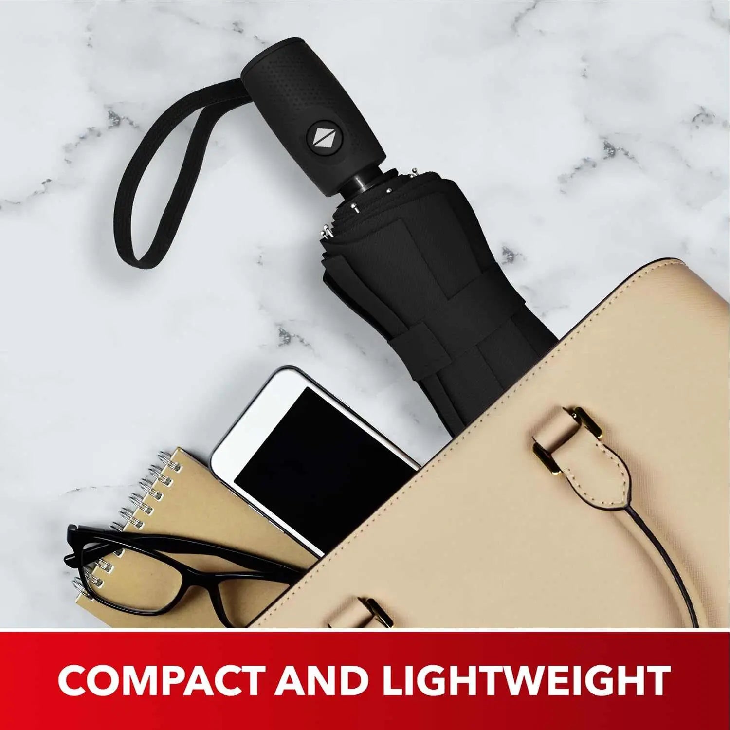 Compact and lightweight Repel Umbrella Windproof, ideal for travel, fits neatly in a purse or backpack.