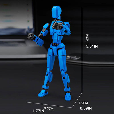 3D printed assembled puppet toy with flexible joints in blue, perfect for creative play or display.