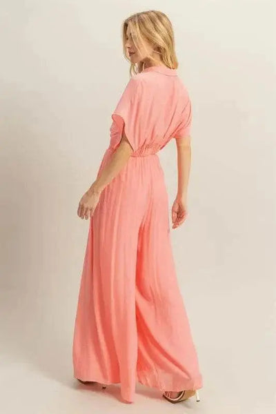 Kimono Sleeve Crop Top and Wide Leg Pants Set in pink, featuring flowy kimono sleeves and elegant wide-leg silhouette.