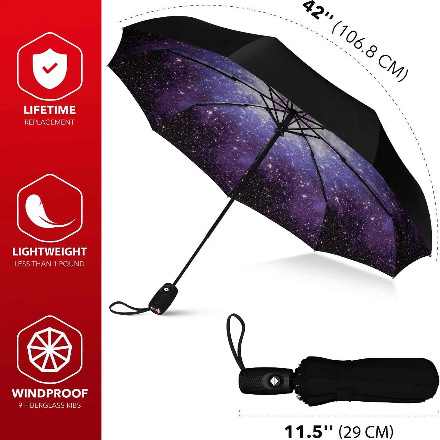 Repel Umbrella Windproof Travel Umbrella with Auto Open Close, Lightweight and Compact Design, Strong Fiberglass Frame, Waterproof Canopy.